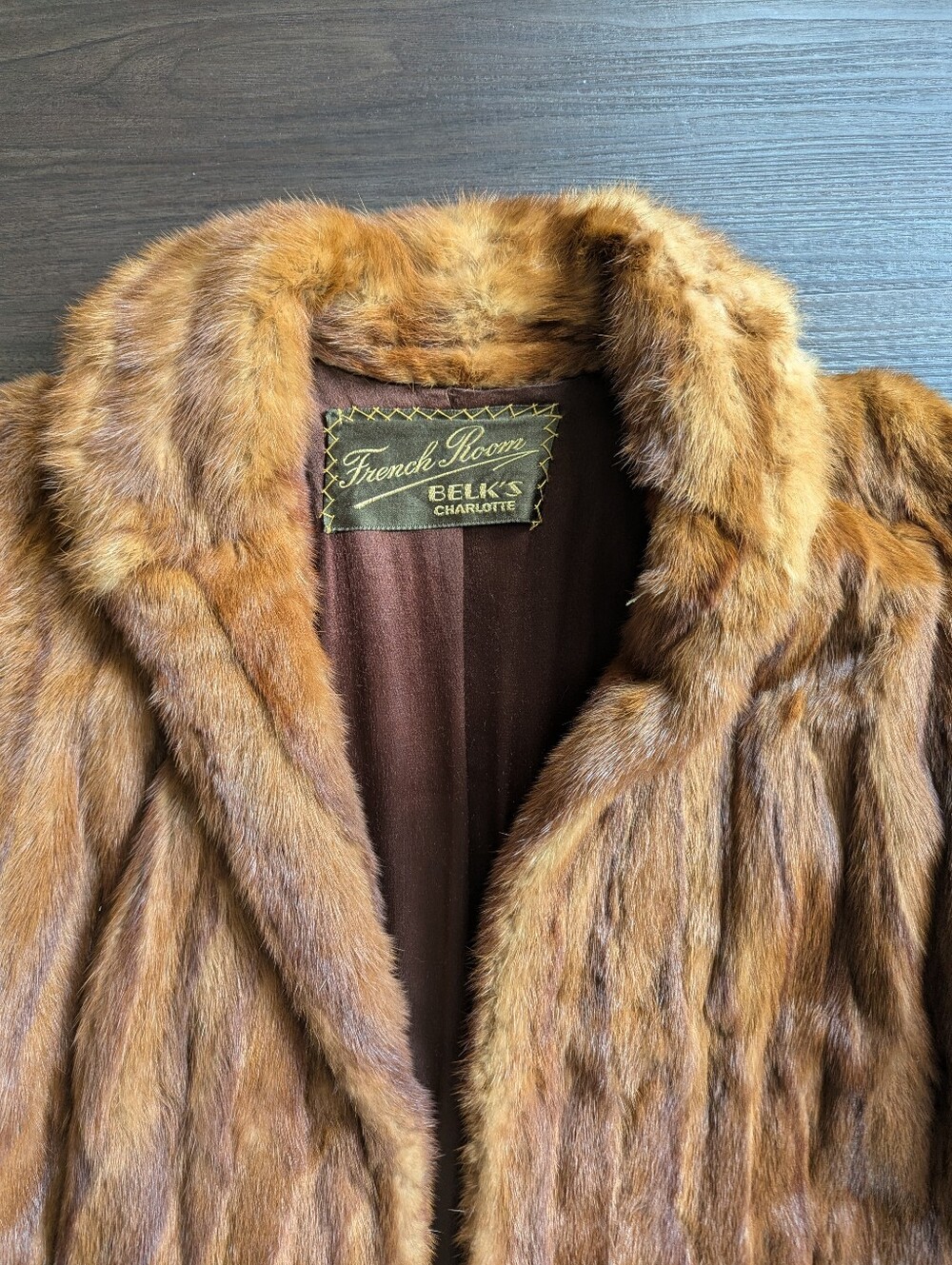 VTG 50s/60s French Room Belk's Charlotte Fur Overcoat Brown WInter Glam Large - Picture 4 of 10